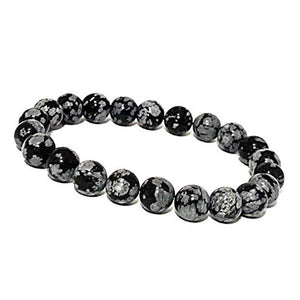 Round Energized Snowflake Obsidian Bracelet 8mm single Bracelet, Snowflake Obsidian stone, Grey Black