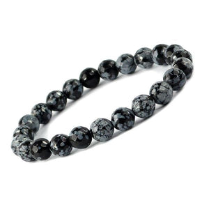 Round Energized Snowflake Obsidian Bracelet 8mm single Bracelet, Snowflake Obsidian stone, Grey Black