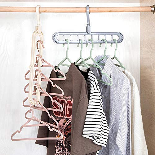 Space Saver Folding Hangers for ClothesWardrobe Anti-Skid Plastic Magic Clothes Hanger - 360º Swivel Hook - 9-Holes Design Closet Organiser Hanger set of 3