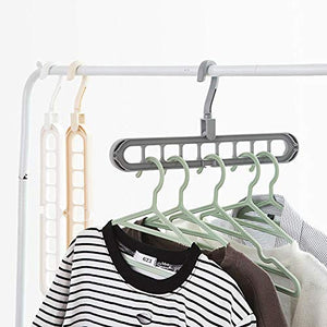 Space Saver Folding Hangers for ClothesWardrobe Anti-Skid Plastic Magic Clothes Hanger - 360º Swivel Hook - 9-Holes Design Closet Organiser Hanger set of 3