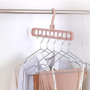 Space Saver Folding Hangers for ClothesWardrobe Anti-Skid Plastic Magic Clothes Hanger - 360º Swivel Hook - 9-Holes Design Closet Organiser Hanger set of 3