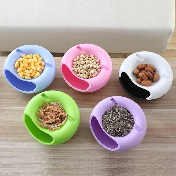 Snacks Bowl with mobile holder Bowl Double Layer Candy Plate Peels Shells Storage Mobile Phone Holder Stand - halfrate.in