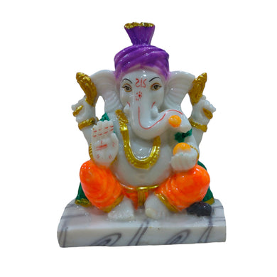 Pagadi Ganesha Idol Handcrafted Handmade Marble Dust Polyresin - 13 x 10 cm perfect for Home, Office, Gifting PGC-1