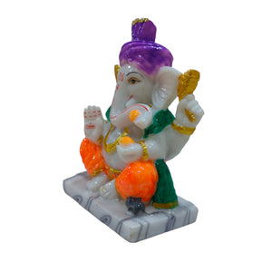 Pagadi Ganesha Idol Handcrafted Handmade Marble Dust Polyresin - 13 x 10 cm perfect for Home, Office, Gifting PGC-1