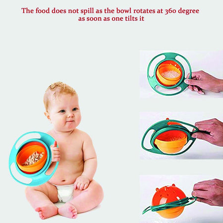 Portable Non Spill Feeding Toddler Gyro Bowl 360 Degree Rotate Dishes for Food - halfrate.in