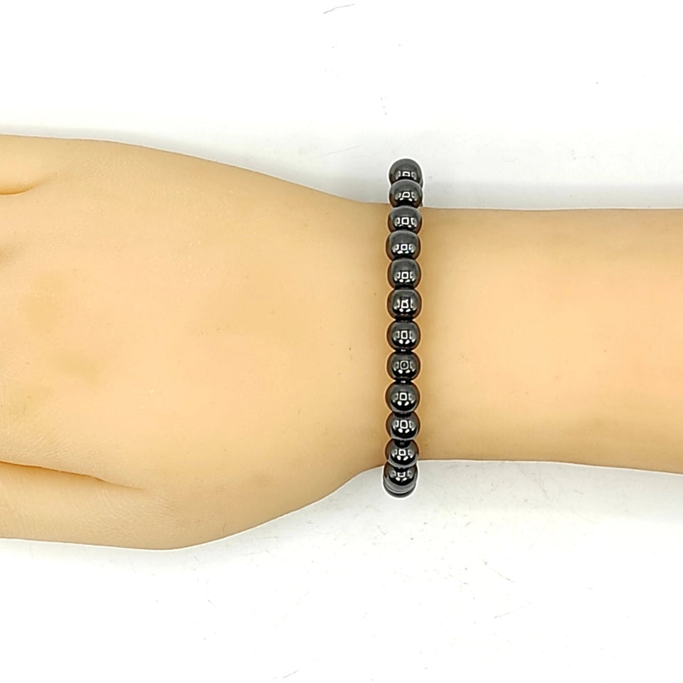 Natural Hematite Crystal Stone Bracelet for Unisex Adult (Black) 8 mm Bead Bracelet Round Shape