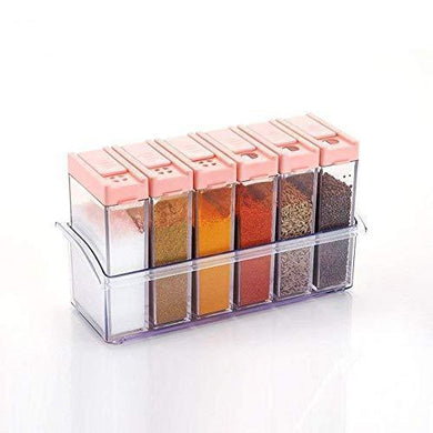 Plastic Spice JAR 6 in 1 Spice Rack Masala Box Set, 6-Pieces, Premium Multipurpose Plastic Spice Rack/Condiment Set - halfrate.in