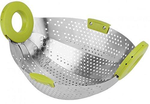 Stainless Steel with ABS Plastic 5-in-1 Collapsible Colander Strainer, Fruit Basket, Vegetable, Rice, Pulses Washing Bowl - halfrate.in