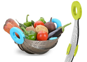 Stainless Steel with ABS Plastic 5-in-1 Collapsible Colander Strainer, Fruit Basket, Vegetable, Rice, Pulses Washing Bowl - halfrate.in