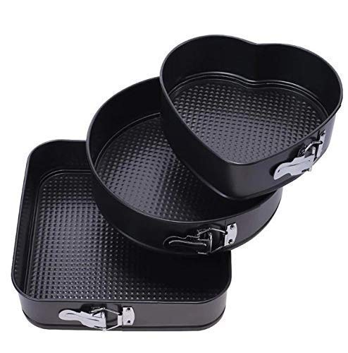 Teflon Coated 3 Pans in Heart, Round, and Square Shaped Cake Moulds  Non-Stick Tins/Pans/Trays with Removable Bottom - halfrate.in