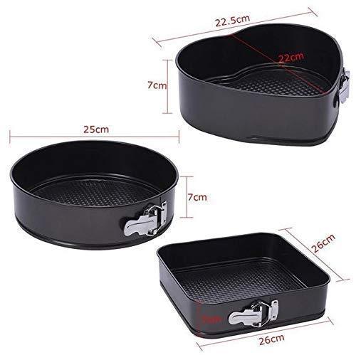 Teflon Coated 3 Pans in Heart, Round, and Square Shaped Cake Moulds  Non-Stick Tins/Pans/Trays with Removable Bottom - halfrate.in