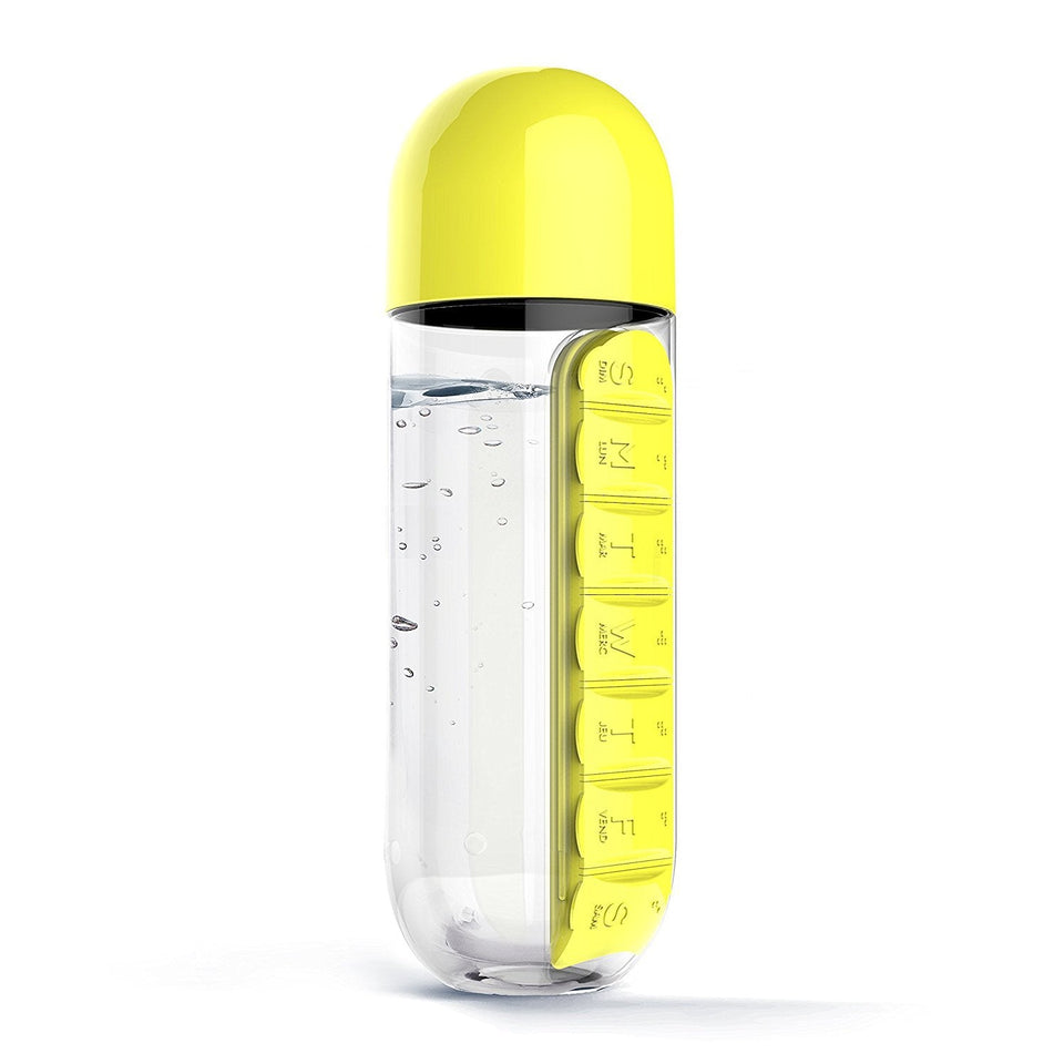 Pill Bottle, Water Bottle Pill Box Organizer with Water Bottle Medicine Organiser Medicine Organiser Box, Travelling kit, Capacity : 20oz,600ML