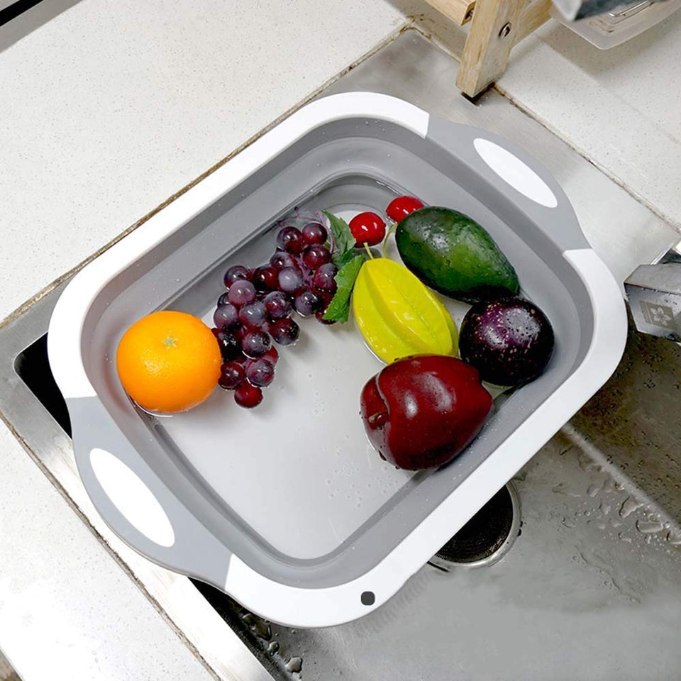 Cutting collapsible Chopping Board/Washing Bowl, Fruit Vegetable Basket 3 in 1 Chopping Board (Random Color) - halfrate.in