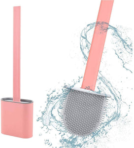 Silicone Toilet Brush with Holder Set - Brush for Toilet Deep Cleaning - No-Slip Long Handle Soft Silicone Bristle Clean Toilet Corner Easily