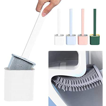 Silicone Toilet Brush with Holder Set - Brush for Toilet Deep Cleaning - No-Slip Long Handle Soft Silicone Bristle Clean Toilet Corner Easily