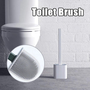 Silicone Toilet Brush with Holder Set - Brush for Toilet Deep Cleaning - No-Slip Long Handle Soft Silicone Bristle Clean Toilet Corner Easily