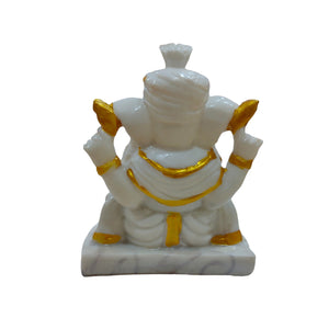 Ganesha with Pagdi White Idol Handcrafted Handmade Marble Dust Polyresin - 13 x 10 cm perfect for Home, Office, Gifting PGW-1