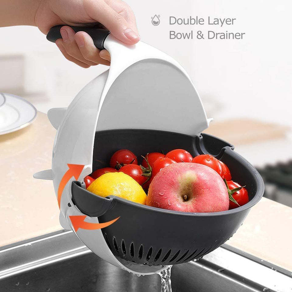 9 in 1 Julienne Slicer with Drain Basket Multi Fuction Food Strainer Fruit Colander Vegetable Slicer Grater Food Cutter Shredder - halfrate.in