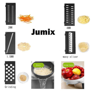 9 in 1 Julienne Slicer with Drain Basket Multi Fuction Food Strainer Fruit Colander Vegetable Slicer Grater Food Cutter Shredder - halfrate.in