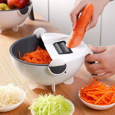 9 in 1 Julienne Slicer with Drain Basket Multi Fuction Food Strainer Fruit Colander Vegetable Slicer Grater Food Cutter Shredder - halfrate.in