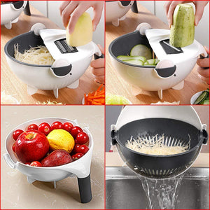 9 in 1 Julienne Slicer with Drain Basket Multi Fuction Food Strainer Fruit Colander Vegetable Slicer Grater Food Cutter Shredder - halfrate.in