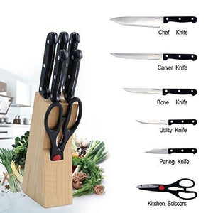 7 Pcs Imported Kitchen Knife Set Stainless steel with Wooden Block Stand Chef's Carver Boning Utility Pairing Knives and Scissors - halfrate.in