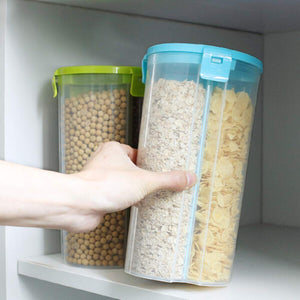 Food Container 3 in 1 Transparent Plastic Lock Food Storage Airtight Container Jar for Cereals, Snacks, Pulses, Grocery 3 Section 1500 ml set of 2 - halfrate.in