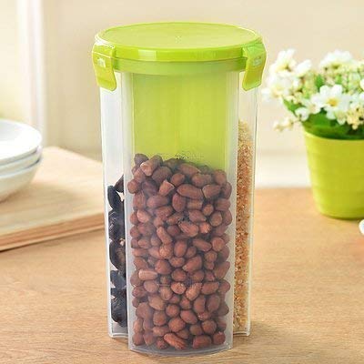 Food Container 3 in 1 Transparent Plastic Lock Food Storage Airtight Container Jar for Cereals, Snacks, Pulses, Grocery 3 Section 1500 ml set of 2 - halfrate.in