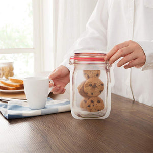 Jar Zipper Bags 1000 ml Storage for Food, Grains, Flours, Beans, Dry Fruits || Reusable Ziplock Bottles Shaped Pouches Leak Proof Easy for Travel - Pack of 5 - halfrate.in
