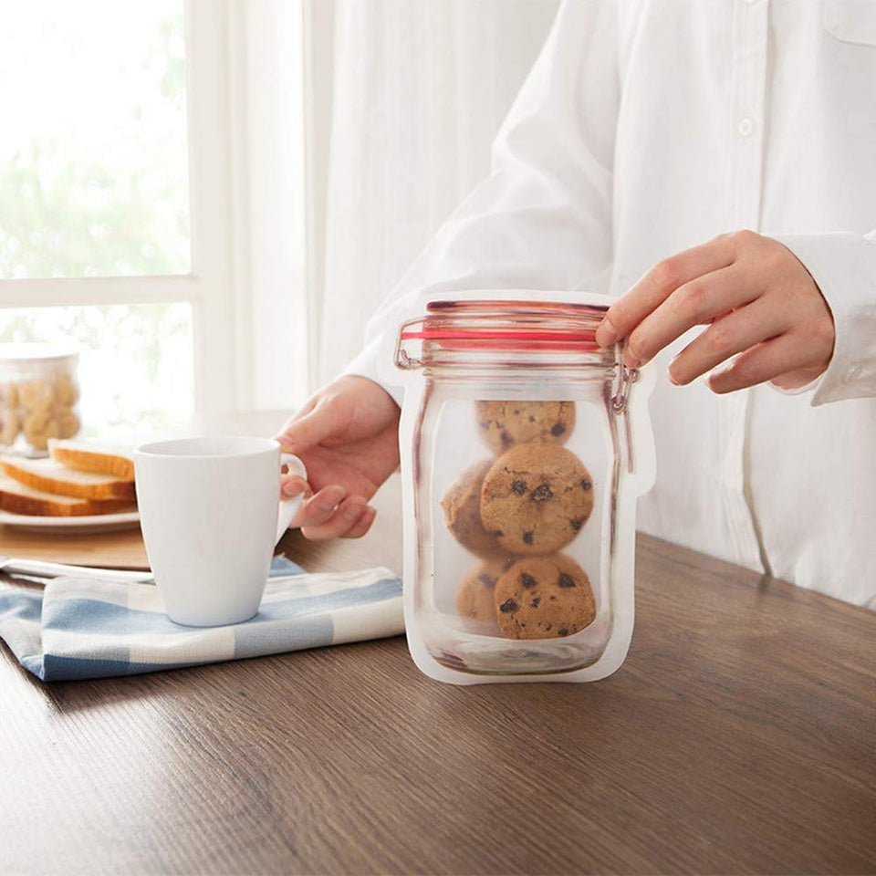 Jar Zipper Bags 1000 ml Storage for Food, Grains, Flours, Beans, Dry Fruits || Reusable Ziplock Bottles Shaped Pouches Leak Proof Easy for Travel - Pack of 5 - halfrate.in
