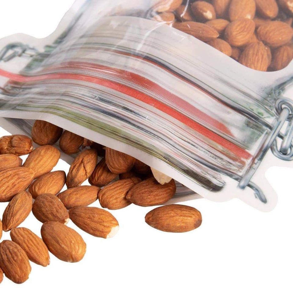 Jar Zipper Bags 1000 ml Storage for Food, Grains, Flours, Beans, Dry Fruits || Reusable Ziplock Bottles Shaped Pouches Leak Proof Easy for Travel - Pack of 5 - halfrate.in