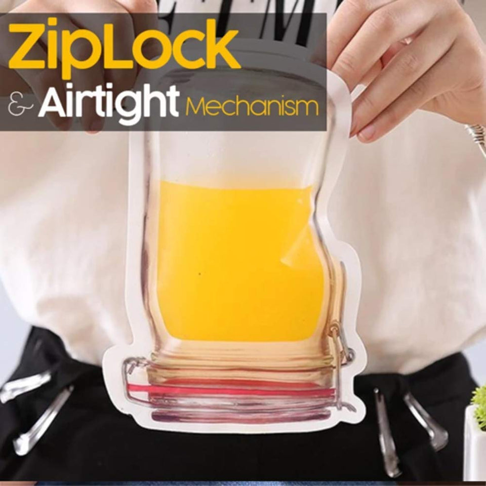 Jar Zipper Bags Storage for Food, Grains, Flours, Beans, Dry Fruits || Reusable Ziplock Jar shaped Pouches Leak Proof Easy - 3 pcs 500 ml, 3 pcs 1000 ml - halfrate.in