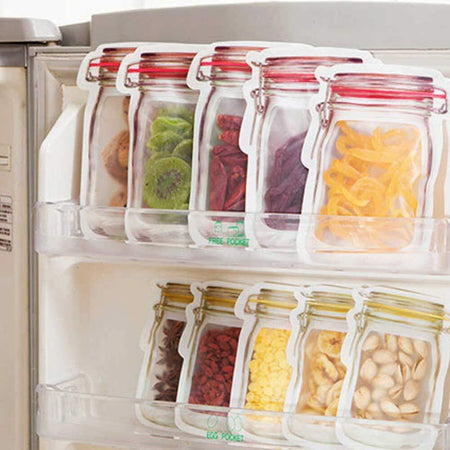 Jar Zipper Bags Storage for Food, Grains, Flours, Beans, Dry Fruits || Reusable Ziplock Jar shaped Pouches Leak Proof Easy - 3 pcs 500 ml, 3 pcs 1000 ml - halfrate.in