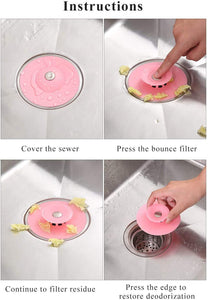 Sink Stopper Silicone Bathtub Stopper, Kitchen Sink Drain Strainer, Bathroom Drain Plug Drain Stopper 2 in 1, Shower Drain Sink Cover with Hair Strainer