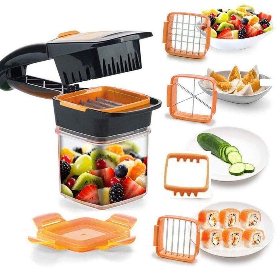 5 in 1 Cutter Chopper Dicer Veggie Multi Function Stainless Steel Vegetable Slice Chopper Slicer Non-Skid Base Slicer and Chopper - halfrate.in