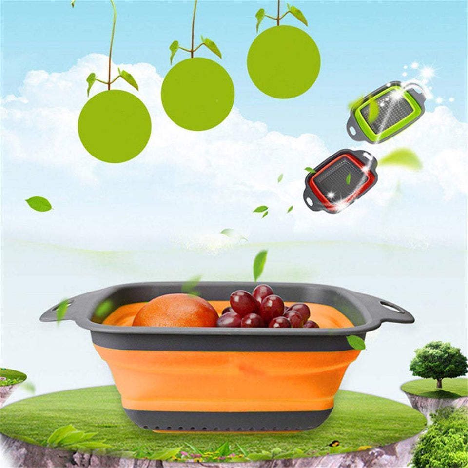 Silicone Square Folding Drain 1 Pcs, Food Strainer, Collapsible Colander Vegetable Fruits Washing Strainer Kitchen Basket