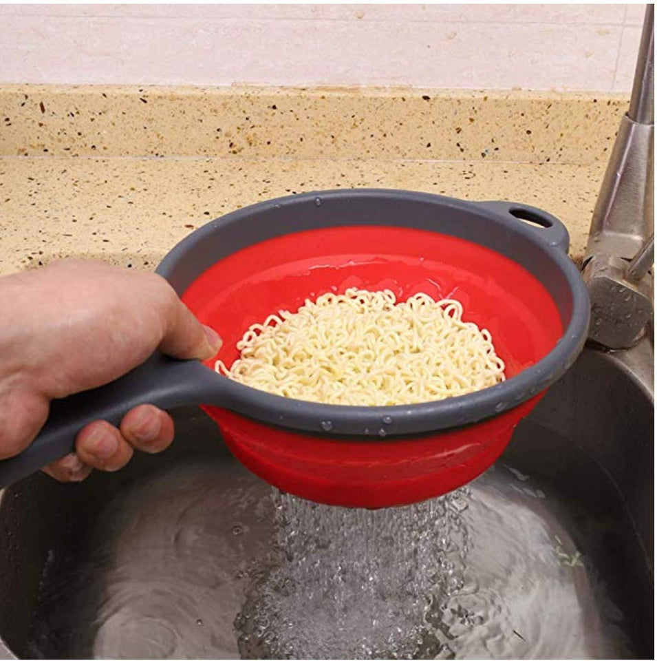 Kitchen Foldable Silicone Strainers Collapsible Colander with Handle Space-Saver Folding Strainers Colander BPA Free Food Drain Colander