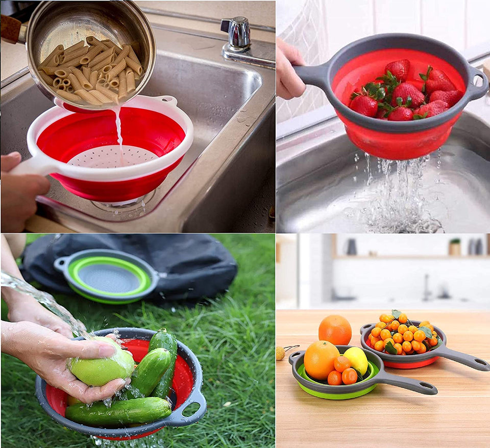 Kitchen Foldable Silicone Strainers Collapsible Colander with Handle Space-Saver Folding Strainers Colander BPA Free Food Drain Colander