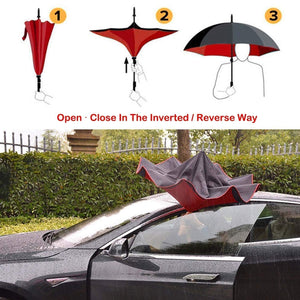 Double Layer Inverted Umbrella, Umbrella Windproof, Reverse Umbrella with UV Protection, Upside Down Umbrella with C-Shaped Handle
