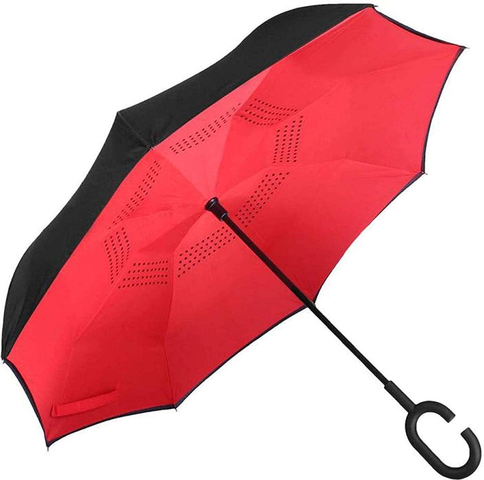 Double Layer Inverted Umbrella, Umbrella Windproof, Reverse Umbrella with UV Protection, Upside Down Umbrella with C-Shaped Handle
