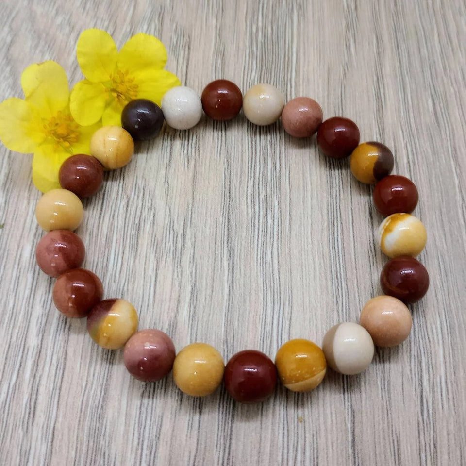 Natural Mookaite Crystal Stone Bracelet for Unisex Adult Reiki Energized 8 mm Bead Bracelet Round Shape