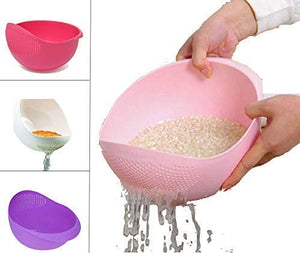 Plastic Rice Bowl Strainer/Washing Bowl for Fruits/Vegetables, Noodles, Pulses, Cereal, Rice