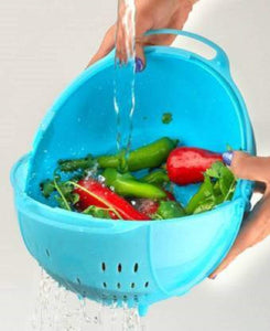 Multi Functional Rice | Vegetable and Fruit Wash Basket Bowl | Drainer Food Strainer with double lid