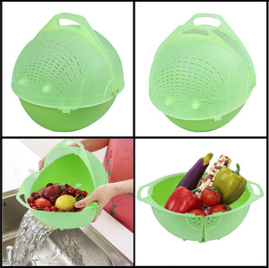 Multi Functional Rice | Vegetable and Fruit Wash Basket Bowl | Drainer Food Strainer with double lid