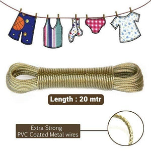 Nylon PVC Coated Rope, Length 20 meter Long, 3 mm Thick, Steel Anti-Rust Wire Rope, Washing Line Clothes Drying  with 2 Plastic Hooks