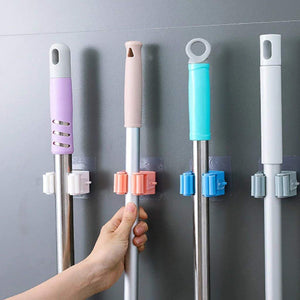 Mop Broom Holder, Self Adhesive Wall Mounted Organizer Broom Grip Holder, No Drilling Anti-Slip Waterproof