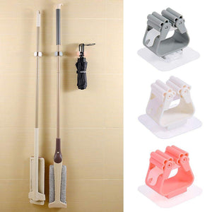 Mop Broom Holder, Self Adhesive Wall Mounted Organizer Broom Grip Holder, No Drilling Anti-Slip Waterproof