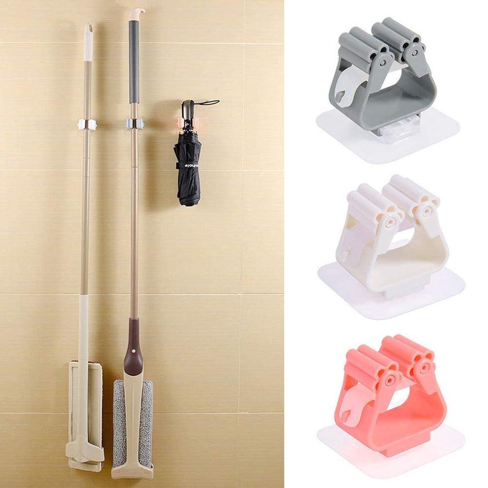 Mop Broom Holder, Self Adhesive Wall Mounted Organizer Broom Grip Holder, No Drilling Anti-Slip Waterproof