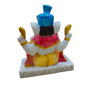 Ganesha with Pagadi Idol Big Handcrafted Handmade Marble Dust Polyresin - 15 x 19 cm perfect for Home, Office, Gifting PGC-2