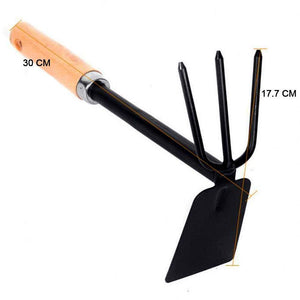 2 in 1 Double Hoe and Cultivator Hand Tiller Gardening Tool with Wooden Handle